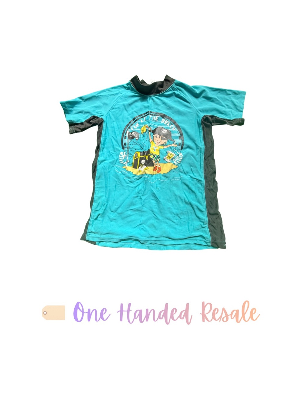 🏝️ Kids Teal Short Sleeve Swim Rash Guard UV Unisex Boys Girls 122/128 7/8